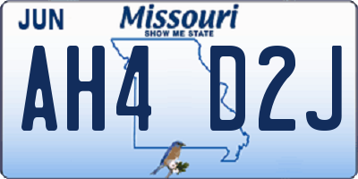 MO license plate AH4D2J