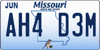 MO license plate AH4D3M