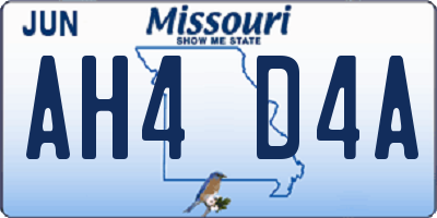 MO license plate AH4D4A