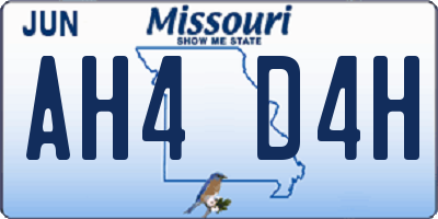 MO license plate AH4D4H