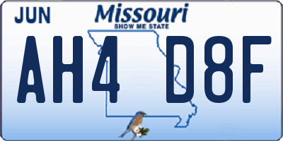 MO license plate AH4D8F