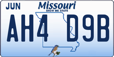 MO license plate AH4D9B