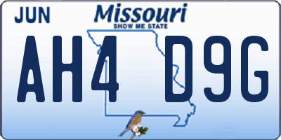 MO license plate AH4D9G