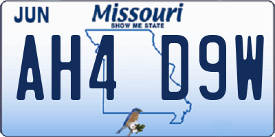 MO license plate AH4D9W
