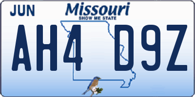 MO license plate AH4D9Z