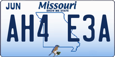 MO license plate AH4E3A