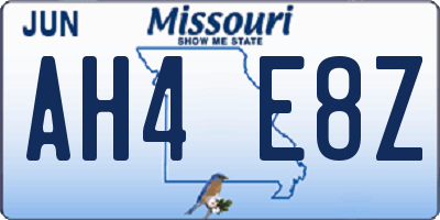 MO license plate AH4E8Z