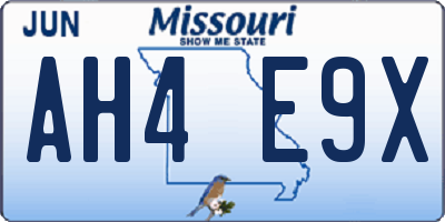 MO license plate AH4E9X