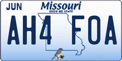 MO license plate AH4F0A