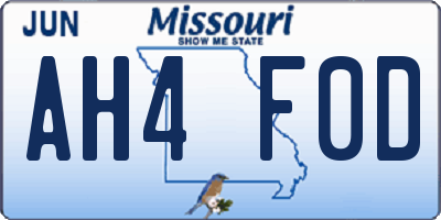 MO license plate AH4F0D