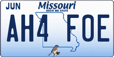 MO license plate AH4F0E
