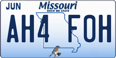 MO license plate AH4F0H