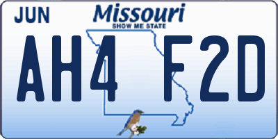 MO license plate AH4F2D