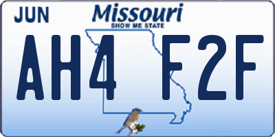 MO license plate AH4F2F