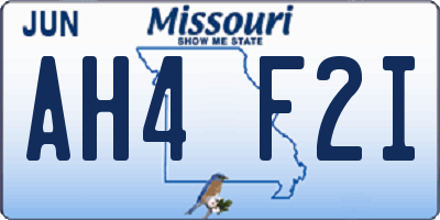 MO license plate AH4F2I