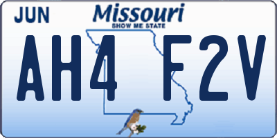 MO license plate AH4F2V