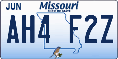MO license plate AH4F2Z