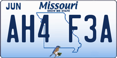 MO license plate AH4F3A