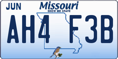MO license plate AH4F3B