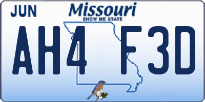 MO license plate AH4F3D