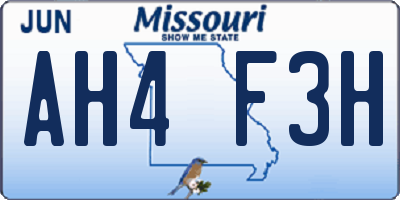 MO license plate AH4F3H