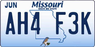 MO license plate AH4F3K