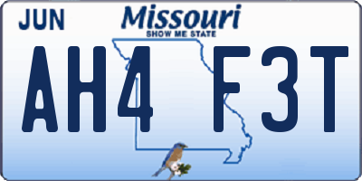 MO license plate AH4F3T