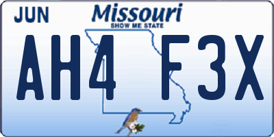 MO license plate AH4F3X