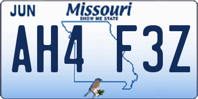 MO license plate AH4F3Z