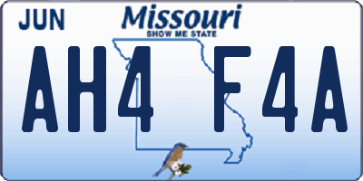 MO license plate AH4F4A