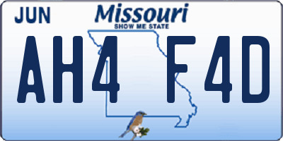 MO license plate AH4F4D