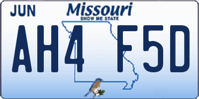 MO license plate AH4F5D