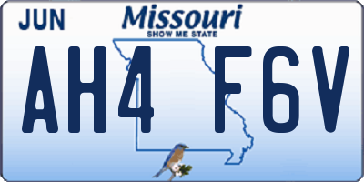 MO license plate AH4F6V