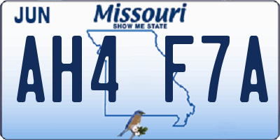 MO license plate AH4F7A