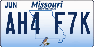 MO license plate AH4F7K