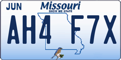 MO license plate AH4F7X