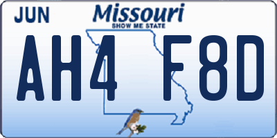 MO license plate AH4F8D