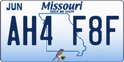 MO license plate AH4F8F