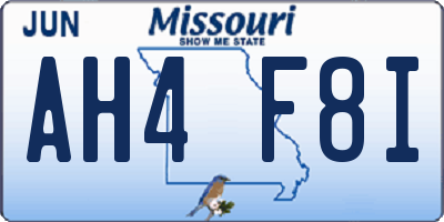 MO license plate AH4F8I