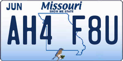 MO license plate AH4F8U