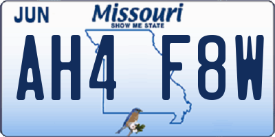 MO license plate AH4F8W