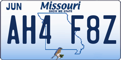 MO license plate AH4F8Z