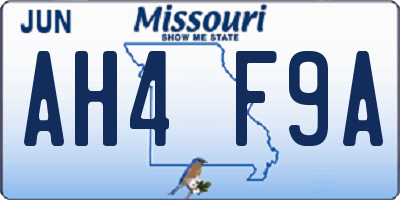 MO license plate AH4F9A