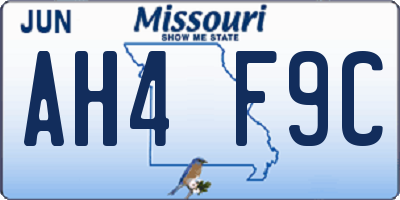 MO license plate AH4F9C