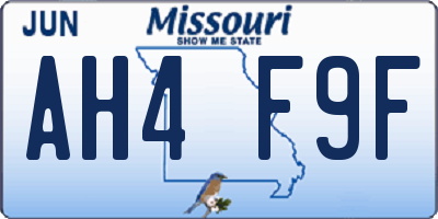 MO license plate AH4F9F