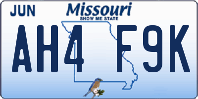 MO license plate AH4F9K
