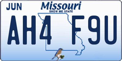 MO license plate AH4F9U
