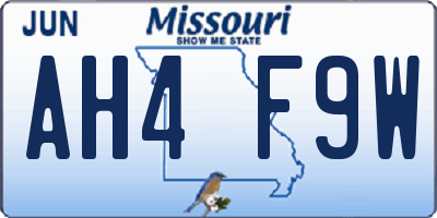 MO license plate AH4F9W
