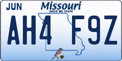 MO license plate AH4F9Z