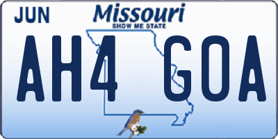 MO license plate AH4G0A